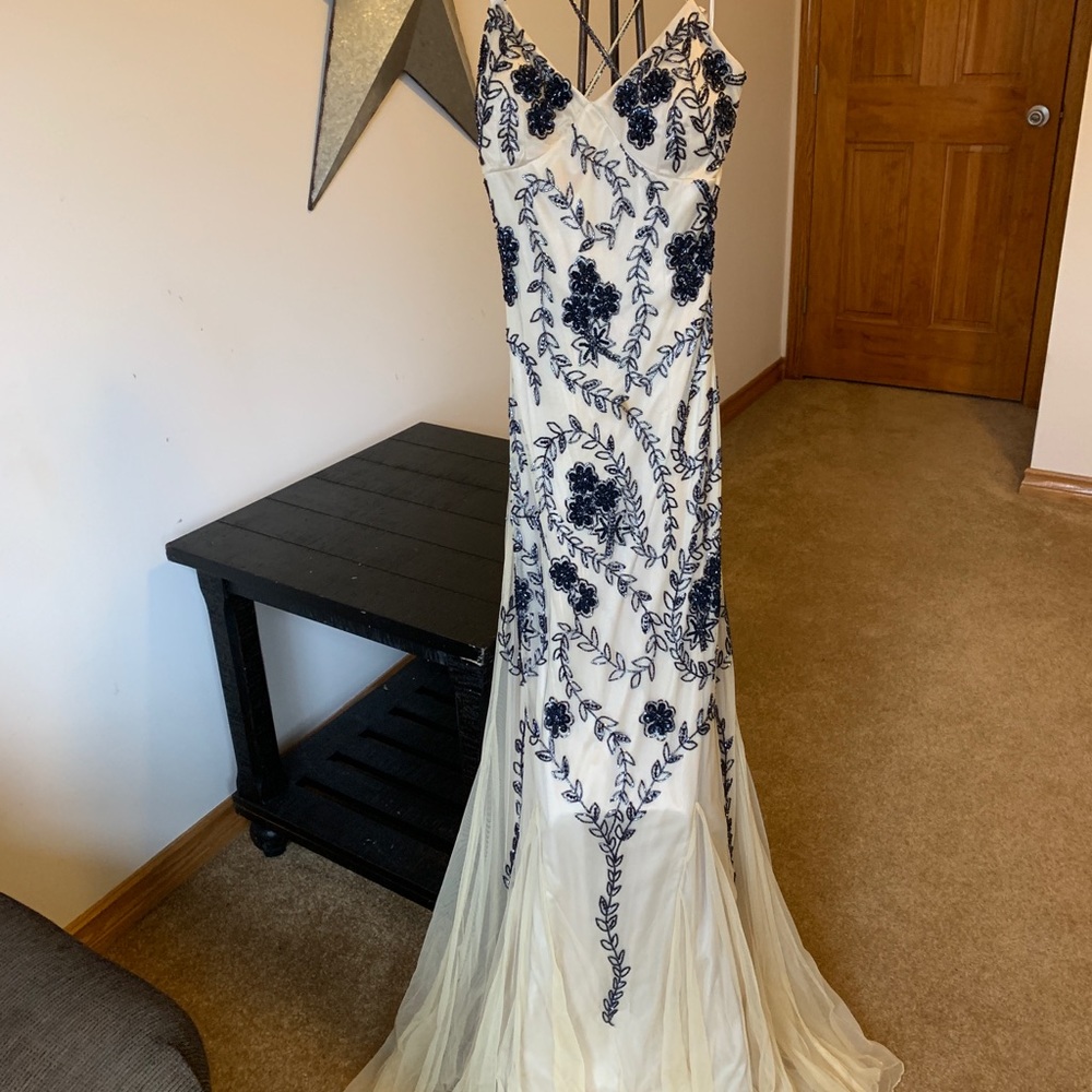 Faviana Prom Dress - Nude and Navy